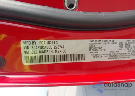 2020 Dodge Journey Se Value из США, поврежденный, VIN 3C4PDCAB0LT278747